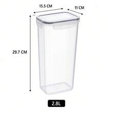 29.7cm Clear Plastic Rectangular Storage Container, Airtight Food Canister For Kitchen Pantry Organization, 2.8L Capacity - Black - View 5