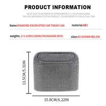 Papelera brillante para mascotas, caja de almacenamiento de accesorios para automóviles, papelera de coche cuadrada prensada con decoración de diamantes brillantes - Unitalla - Ver 5