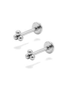 2Pcs 16G 18G Trinity Bead Threadless Push Pin Labret, Flat Back Earring, Cartilage, Conch, Helix, Nose Stud, Tragus Stud, Nose Stud - 3-ball - View 5