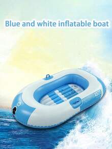 1pc Summer Sky Blue Creative Blue & White Inflatable Boat, Single Person Inflatable Boat, Water Sports Single Boat, Suitable For Amusement Parks, Swimming Pools, Shallow Waters, Multiple Ways To Play, Water Toy, Pool Party Essential - Multicolor - View 5