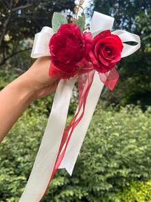 13件大朵玫瑰花（附吸盤）汽車裝飾，適用於婚禮後視鏡裝飾、緞帶禮品、居家婚禮派對走道椅背裝飾 - 13pcs車花 - 查看 6