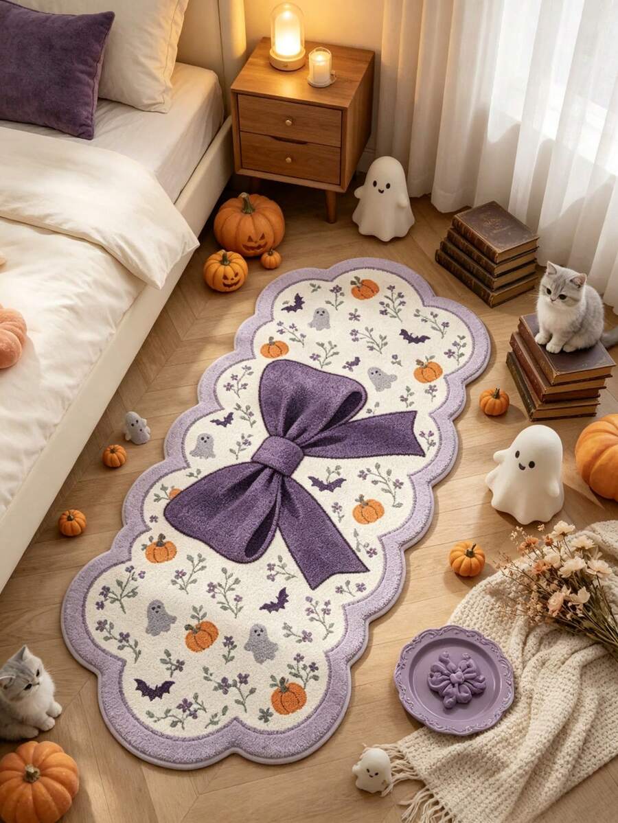 1 pieza Alfombra decorativa minimalista con lazo morado, decoración de dormitorio, alfombra pequeña, alfombra, decoración del hogar, alfombra de sala de estar, alfombra pequeña de sala de estar, alfombra de dormitorio, decoración del hogar de sala de estar, alfombra de exterior, alfombra lavable, regalo de graduación - Lazo morado - Ver 1