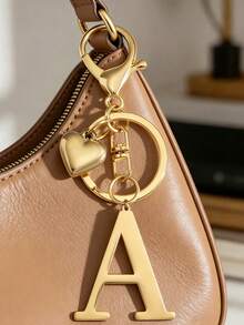 Gold-Plated Letter Keychain, A-Z Letter Key Ring With Heart, Personalized Metal Keychain Designed For Women, Perfect Accessory - Multicolor - View 5