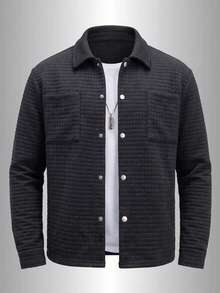 Men's Casual Jacket, Lapel Jacket For Spring And Autumn, Solid Color Business Versatile, Suitable For Daily Outdoor Work Wear Men's Jacket - Black - View 2