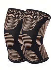 1pc/2pcs Copper Fiber Knee Support, Compression Knee Sleeve, Unisex, Suitable For Running, Meniscus Tear, ACL, Arthritis, Fitness Workout - Gold - View 11