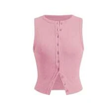 Summer New Knitted Simple Slim Sleeveless Solid Color Undershirt Undershirt Women - 粉紅色 - 查看 2