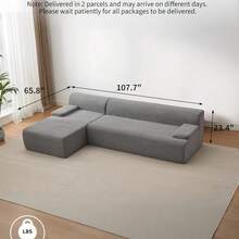 Ultra Soft Cloud Modular Sectional Sofa 108" – Spacious L-Shaped Couch With Chaise Lounge, Deep Seating, No Assembly Needed - Grey - View 3