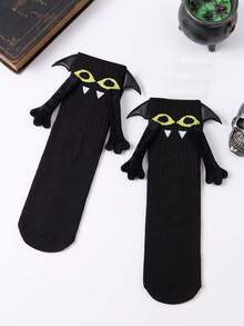 2/1 Pair Children's Socks Personalized Halloween Mid-Calf Magnetic Hand-Holding Socks Black & White Angel With Wings Socks - Multicolor - View 9