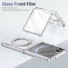 VIETAO 360 Degree Rotating Invisible Stand Transparent Material Cell Phone Case Compatible With Samsung Galaxy Z Flip 8 7 6 5 Mobile Cover With Tempered Glass Screen Protector - Silver - View 4
