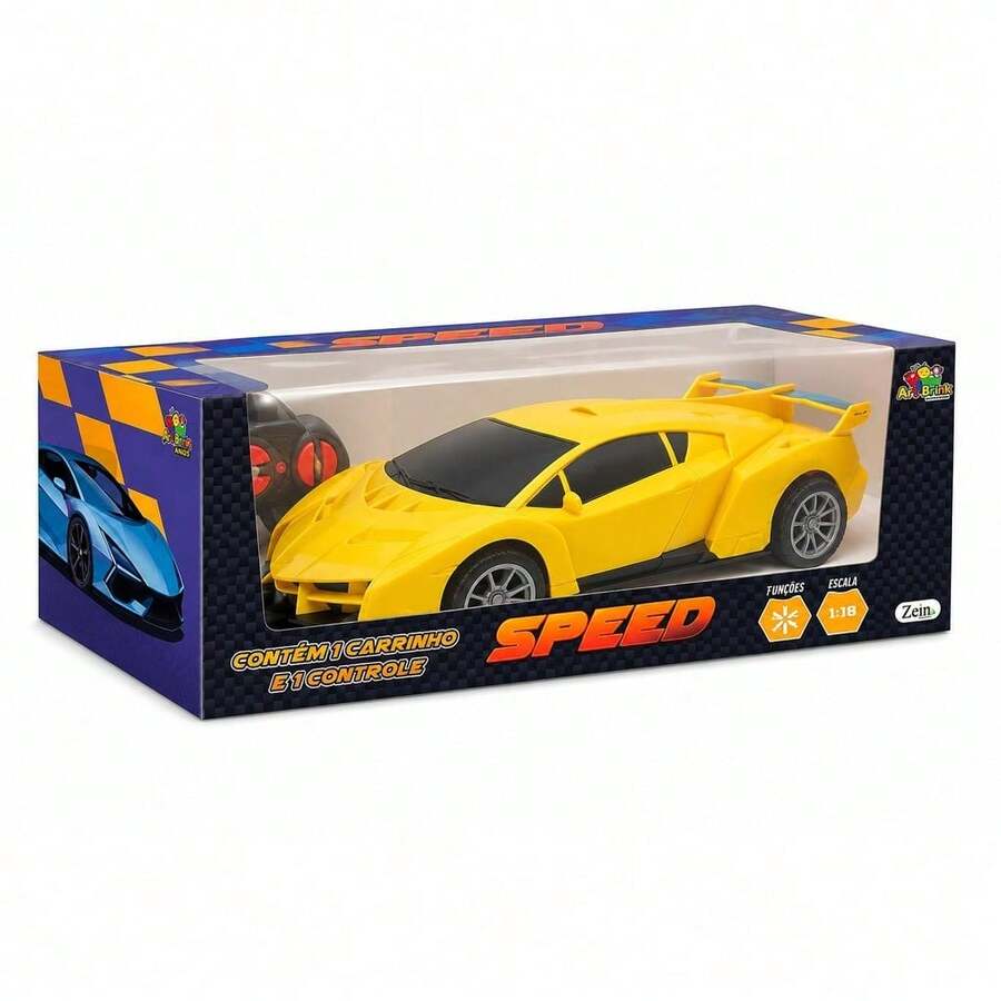 Carro Carrinho Controle Remoto Esportivo Rally Sport 1:18 7 Funções com Farol LED e Giro 360° - Amarelo - Visão 1