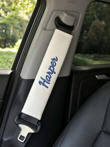 1pc Car Seat Belt Shoulder Pad, Customizable With Your Personalized Name Text Embroidery, For Comfortable Driving, Car Seat Belt Cushion, Vehicle Interior Accessory, Minimalist Design, Durable Material, All-Season Use, Cover - Multicolor - View 3