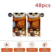 2/4/48pcs Autumn Series Owl Cartoon Pattern Printed Kitchen Towels - Ultra Soft, Highly Absorbent Polyester Tablecloths And Hand Towels, Perfect For Holiday Decor, Kitchen Decor, Party Decor - Multicolor - View 13