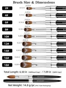 1PC Size 2-18 Kolinsky Acrylic Nail Brush With Leather Case, Professional Sable Nail Art Brush For Acrylic Powder & Extension Gel - Black - View 4