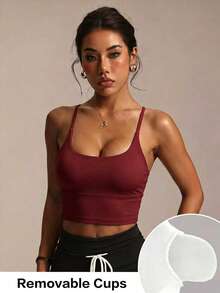 Women's Solid Color Wireless Cross Strap Fashion Knit Sports Bra - Burgundy - View 1