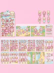 1 set de pegatinas de ropa lindas y elegantes, muñeca de papel princesa para atuendos diarios, personaje de princesa de dibujos animados adorable DIY - Multicolor - Ver 9
