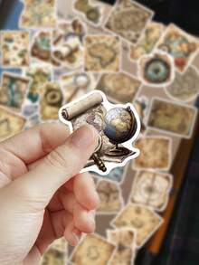 50pcs Vintage World Map Travel Stickers For Scrapbooking, Journaling, Planner, Tablet, Laptop, Phone Case, Guitar, Skateboard - Map - View 4