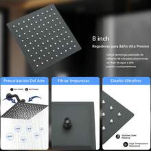 MB Large square black rainfall shower system, powerful spray, dual shower heads, sleek matte black finish, durable metal construction, smooth wall-mounted design, comfortable bathing experience - Negro mate - Ver 5