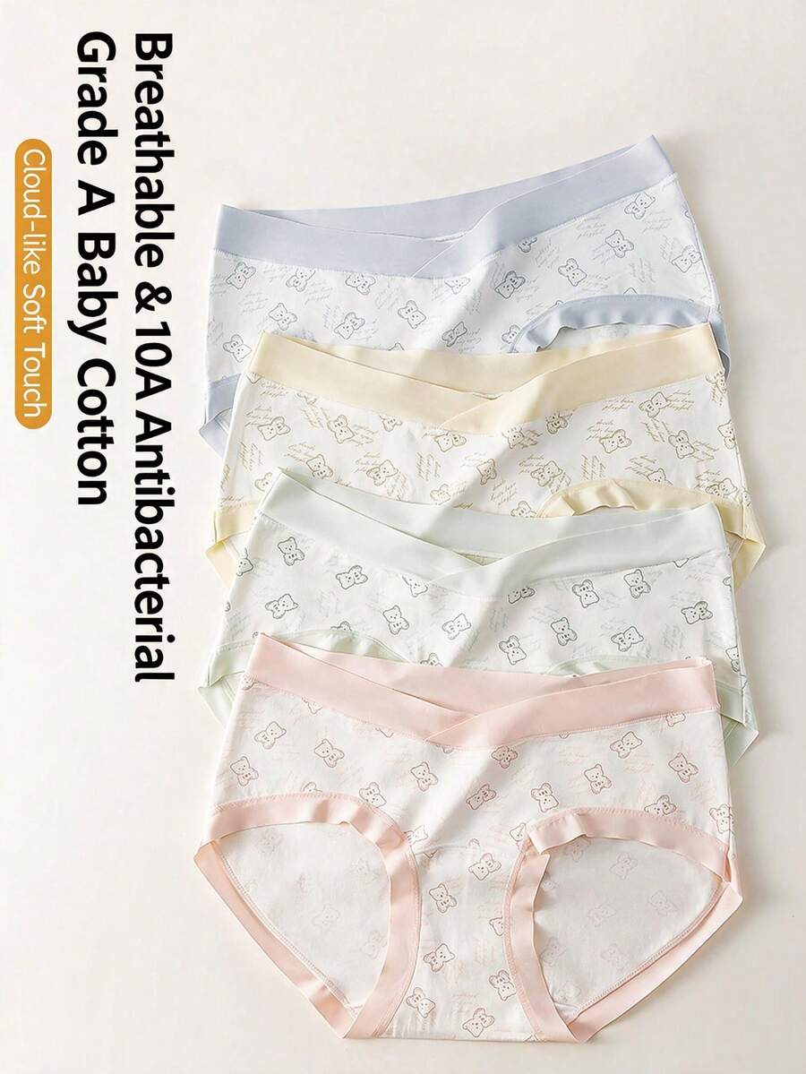 Maternity V-Shape Low Waist Panties Breathable Pregnancy Underwear Soft Antibacterial Lined Briefs - Green - View 1