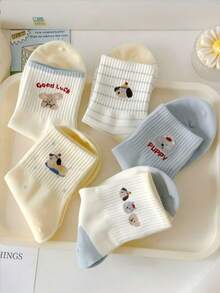 1/3/5/10/15 Pairs Women's Multi-Color Striped Polka Dot Cartoon Puppy Pattern Comfortable Soft Cute Casual Daily Short Socks - Multicolor - View 3
