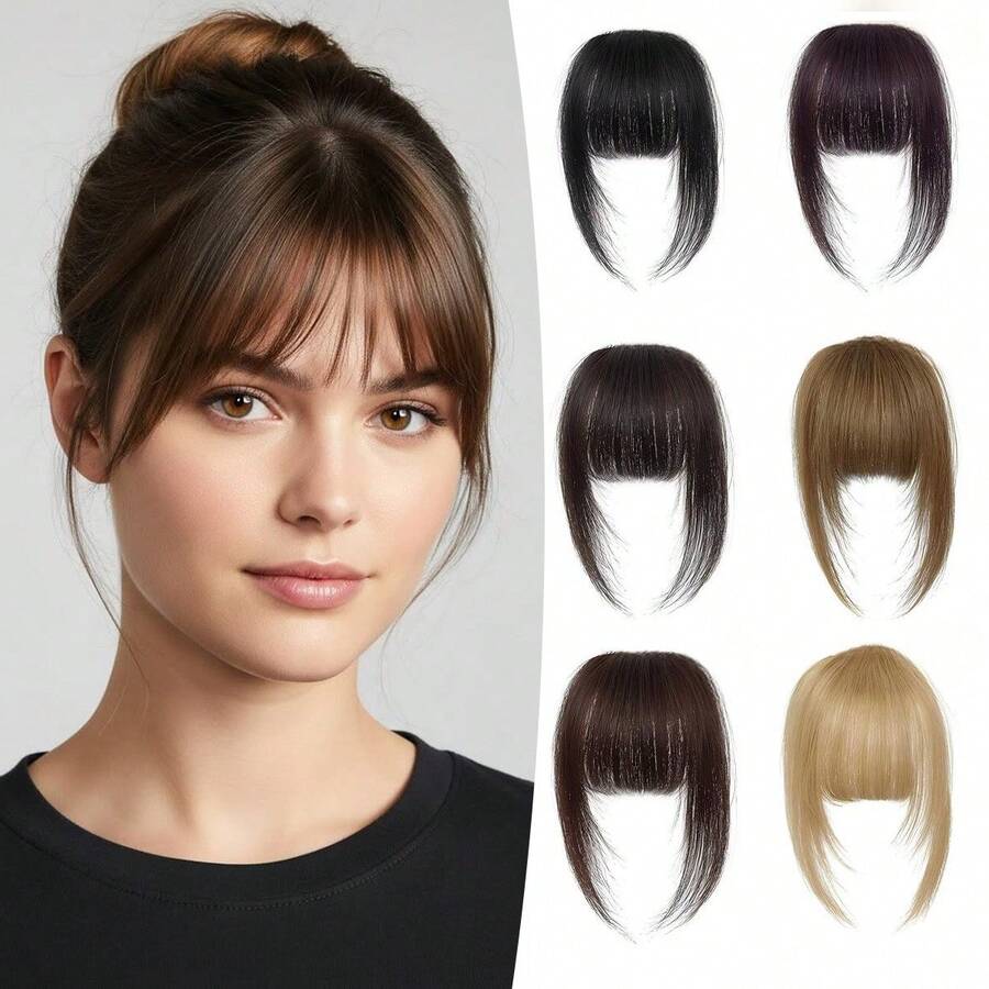Real Human Hair Wispy French Bangs With Temples,Curved Fringe Hair Accessories,Clip In Air Bangs,Kawaii Hairpieces Quick Hair Change - Multicolor - View 1