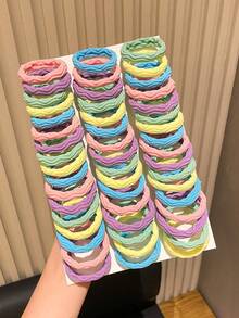 50/100/200 piezas aleatorias de ligas para el cabello de mujer de alta elasticidad, minimalistas y versátiles, de colores sólidos con textura, adecuadas para deportes, uso casual y en el hogar, cuerdas para el cabello duraderas y sin costuras, accesorios para el cabello de uso diario y combinables para mujer - Multicolor - Ver 2