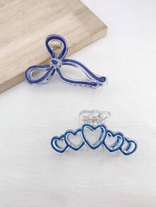2pcs/Bag Solid Color Casual Oil-Drip Heart Ribbon ABS Plastic (ABS Resin) Hair Claw Clips Suitable For Daily Wear - Multicolor - View 1