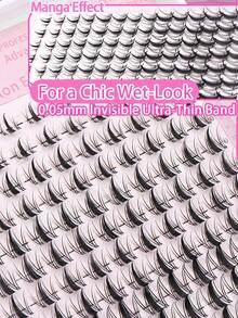 YIDUO Wet Look Manga Lash Clusters D Curl Spiky Anime Individual Eyelash Extensions,0.04mm Ultra Thin Invisible Band DIY Cluster Lashes 0.8-1.6CM Mixed Length Reusable False Lashes For Party Wedding Daily Makeup - D - View 6