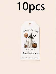 Custom Halloween Gift Tag, Spooky Personalized Greeting Card For Party Favor Bags And Gift Wrapping, Customized Witch Ghost Message Tag, Customizable Text Holiday Favor Label For Family, Friends, Trick Or Treat, Fall Party Gifts - Style a - View 13