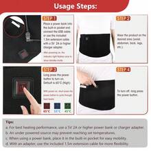 Hailicare Heated Red Light Belt With 3 Temperature Levels (45℃/55℃/65℃), USB Powered Heating Wrap For Waist, Abdomen, Back And Legs, Home & Office Use - Black - View 8