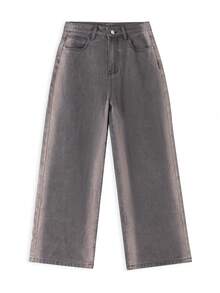 Solid Color Button Pocket Zipper Denim Long Pants - Grey - View 4