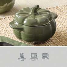 Green Figural Pumpkin Stoneware Cocotte With Lid, 3-Pack - View 11
