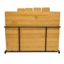 23x29cm Wood Bamboo Cutting Board Set With Iron Rack, Space-Saving Kitchen Chopping Blocks For Food Prep - 1PC - View 3