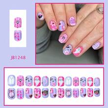 24pcs Cute Square Press-On Nails, Pink And Purple Short Pumpkin & Skull Pattern Halloween Fake Nails - Multicolor - View 3