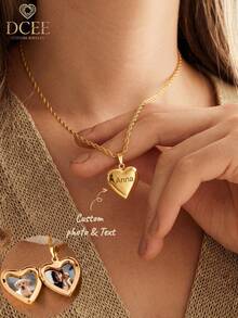 1PC Customized Heart-Shaped Photo Locket Necklace, Engraved Open-Cover Box Pendant, Twisted Chain, Pet Memorial Jewelry, Personalized Picture Locket - Style 4 (Twisted Chain) - View 3
