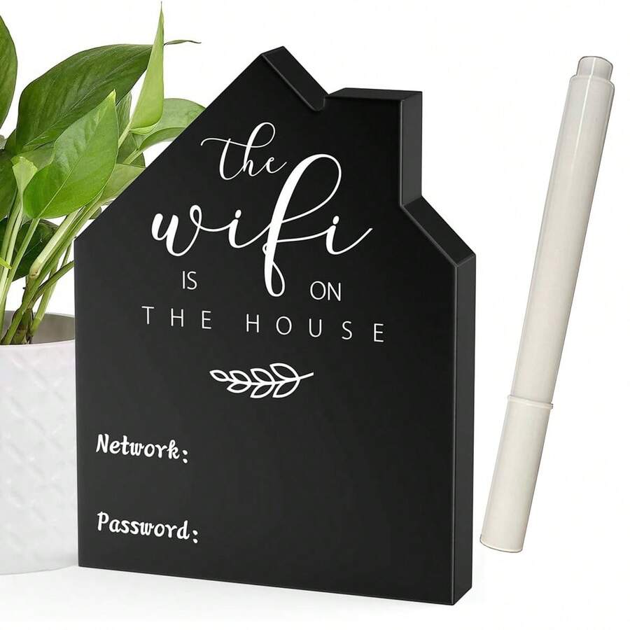 WiFi密碼木製桌上立牌 附可擦拭筆 黑板風格 居家商用裝飾中心擺件 - 風格B - 查看 1