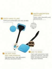 Durable Long Handle Car Windshield Cleaner, Easily Protect And Polish Glass, Includes 4 Replacement Cloths - Rub - View 6