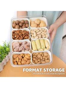 THELIFE Kotak Snack 2/4/8 Kompartemen, Piring Daging Portabel untuk Perjalanan dengan Tutup, Kotak Penyimpanan Makanan Kulkas, Pengatur Snack Buah, Kotak Penyimpanan Terbagi, Kotak Salad, Menjaga Kesegaran Lebih Lama, Aksesoris Dapur, Persiapan Makanan, Peralatan Dapur. - View 3