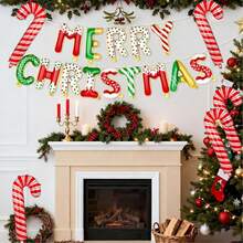 19pcs Christmas Themed Decoration Balloon Set, Candy Color English Letter Merry Christmas And Candy Cane Foil Balloons, Perfect For Christmas Party Decoration, Window Display, Store Atmosphere, Photo Backdrop, Home Holiday Decor - Multicolor - View 5