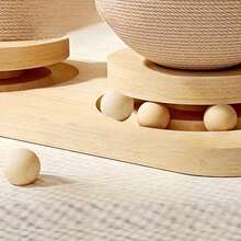 Interactive Cat Scratching Post Vertical Cat Scratcher With Ball Tracks & Hanging Balls - Wood Color - View 6