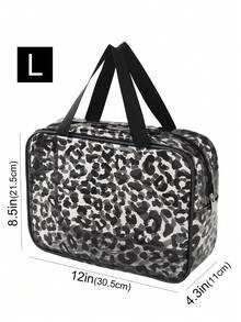1/3pcs Transparent Zipper Travel Toiletry Bag, Black Leopard Print Portable Large Capacity Makeup Organizer, Multi-Functional Waterproof PVC Cosmetic Bag Set, Beach Bag, Vacation Essential, Lightweight Storage, Durable And Fashionable, Suitable For Home Use - Black Leopard Print - View 12
