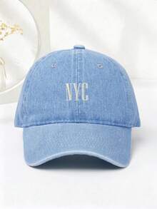 1件紐約刺繡棒球帽－中性款，可調節透氣後扣，復古紐約風格街頭帽 - 淺藍色 - 查看 5