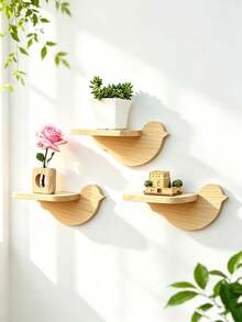 Bird-Shaped Wall Hanging Shelf, Kitchen Living Room Storage Decorative Rack, Windowsill Plant Stand, Bedroom Entryway Storage Shelf, Wooden Creative Entryway Wall Decor - View 2