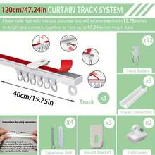 1pc Universal Curtain Track Kit For Ceiling And Wall Mounting With Quiet Sliding And Free Assembly - Dual Fixing 4-In-1 Self-Adhesive And Drill-In Curtain Rail, Easy Installation, Suitable For Bathroom, Window Curtains, Room Dividers, Cabinets And More - 1PC - View 16
