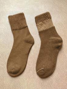 5 Pairs Women's Mid-Calf Socks, Solid Color, Marron Tone, Thermal Lined, Thickened, Warm, Cold-Resistant, Fashionable, Versatile, Suitable For Home, Sleep And Daily Wear - Multicolor - View 6