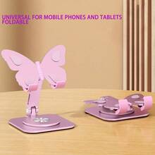 Elegant 360° Adjustable Butterfly-Shaped Aluminum Alloy Phone Stand - Durable Foldable Desktop Holder - Suitable For Phones And Tablets, No Battery Required - Pink - View 5
