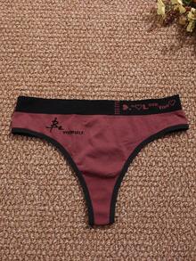 Women's 6pcs Seamless Letter Print Comfortable Thong Panties - Multicolor - View 4