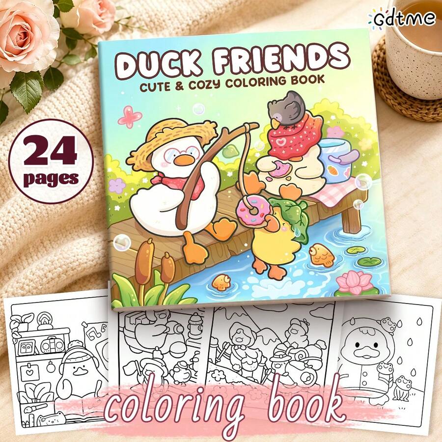 GDTME Libro de Colorear con Tema de Amigos Patos: Libro de Colorear con Patrones Audaces y Fáciles para Adultos y Niños, Ilustraciones Ricas y Lindas de Compañeros Patos, Páginas para Colorear, Regalo Festivo para Útiles Escolares, Halloween, Navidad y Diversas Reuniones de Fiesta, Mejorando la Creatividad, Bellamente Diseñado