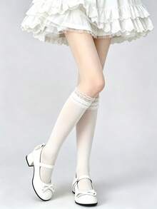 1 Pair Women's Lolita Lace Over-The-Knee Socks, Spring/Summer White Sweet Japanese Sexy Style Calf Socks - Multicolor - View 5