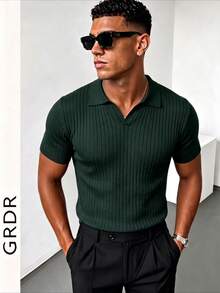 GRDR 男士夏季纯色 Polo 领短袖针织衫，适合夏季外出穿着，时尚造型必备单品 - 綠色 - 查看 9