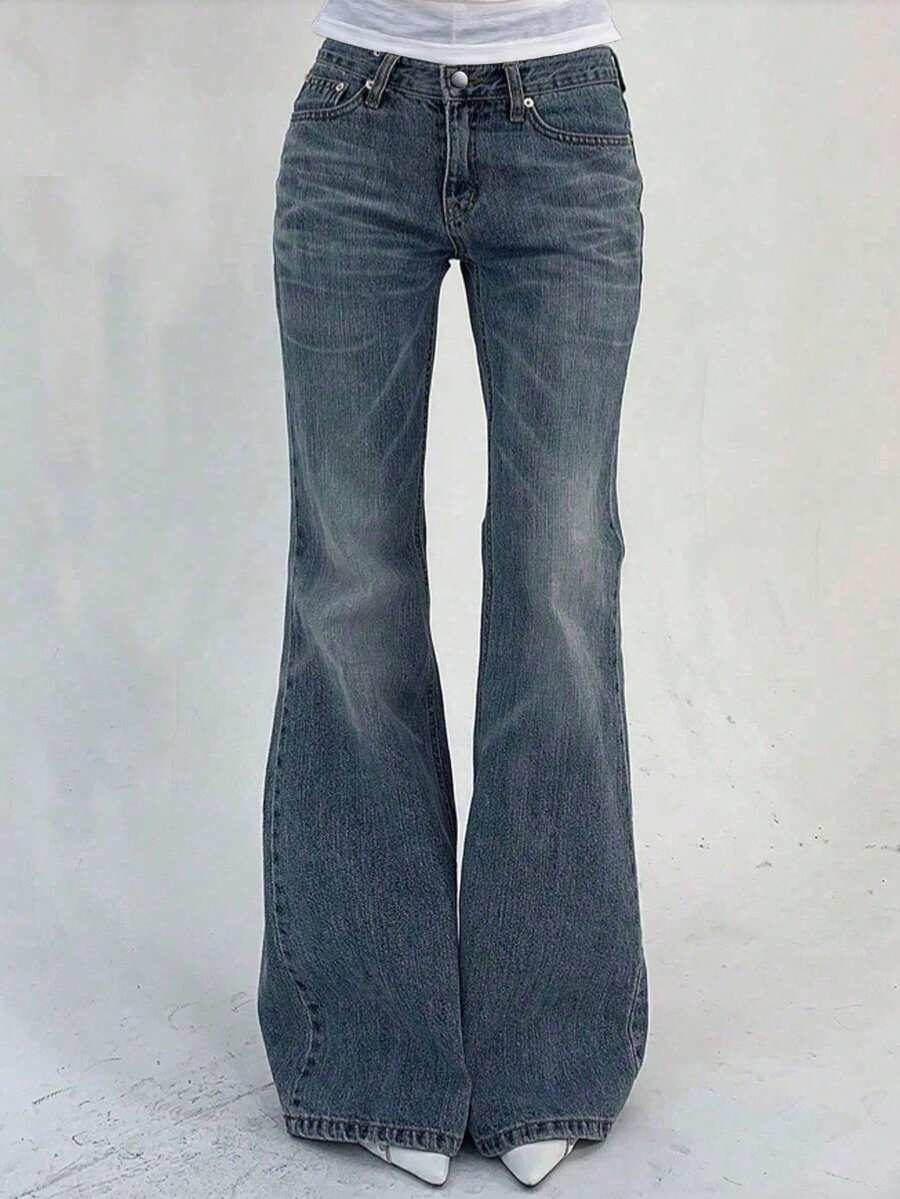 Teen Girl High Waist Flare Jeans With Slant Pockets - Light Wash - View 1